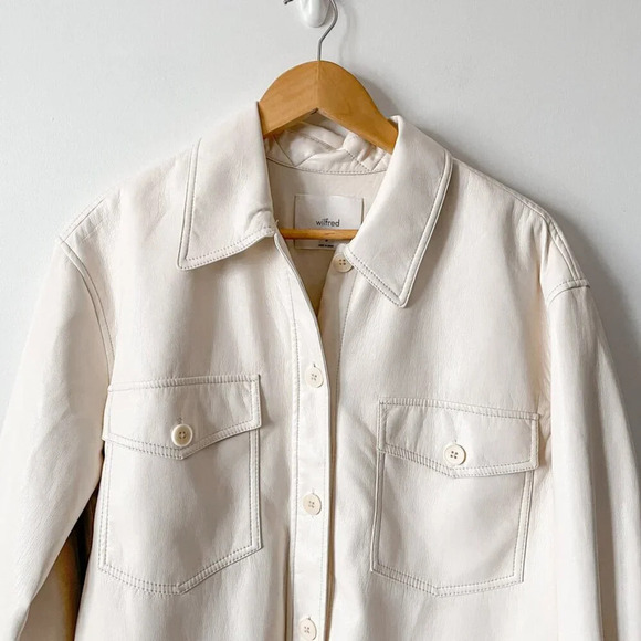 Aritzia Wilfred Vegan Leather Ganna Shirt Jacket Shacket Birch White Size Medium - Picture 8 of 11